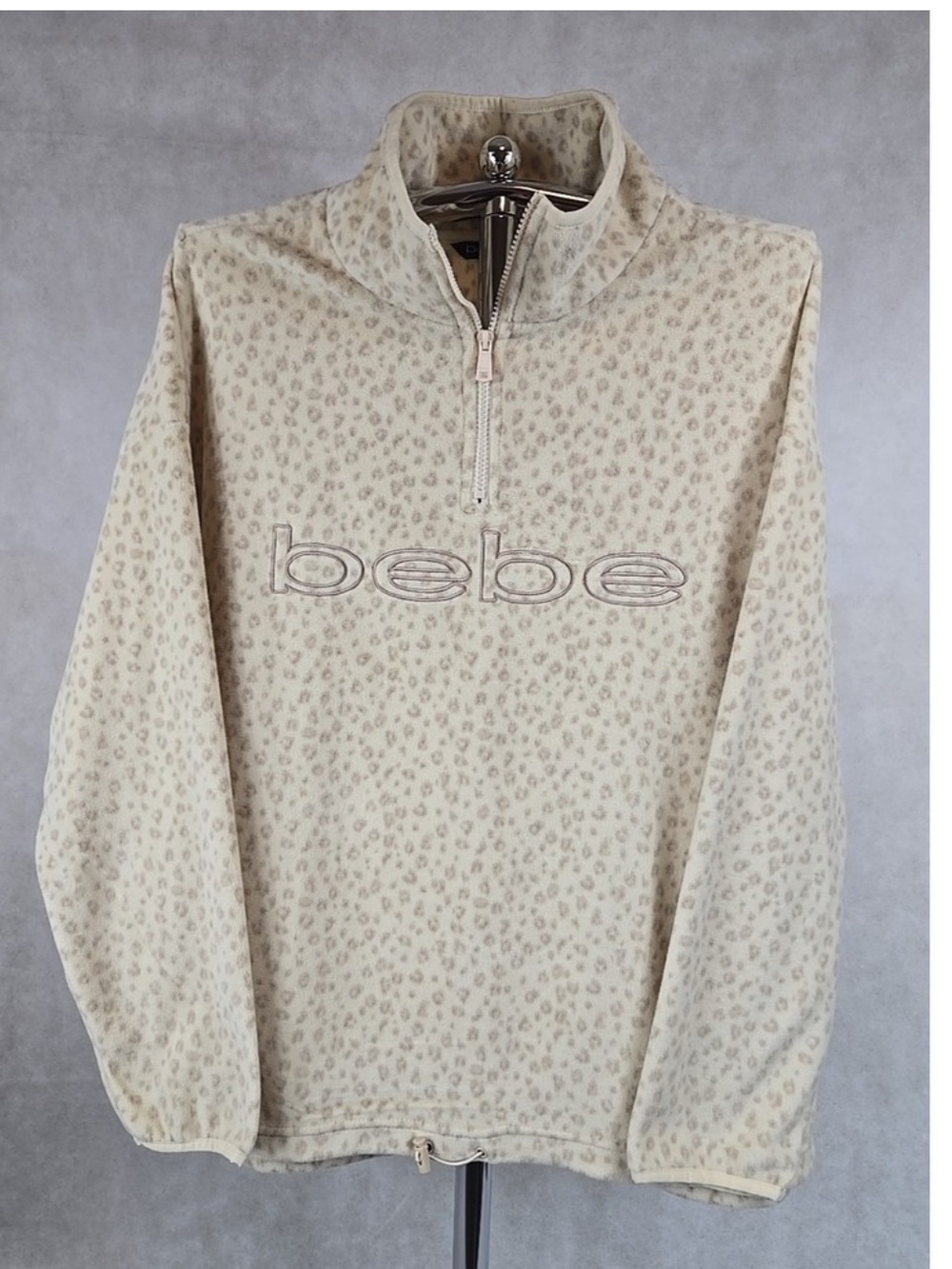 🔥bebe SPORT Beige🐆 Animal-Print Half-Zip Fleece Pullover🐆 NWT 2X